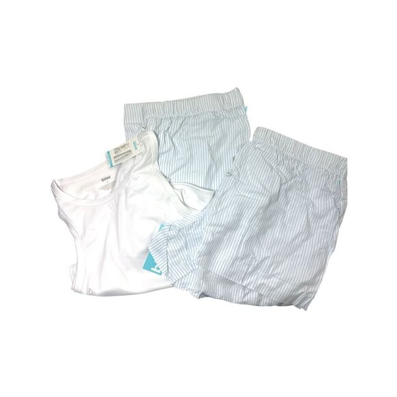 Bliss Womens Blue White Rib Tank Shorts And Pants Pajama 3 Pc Sets Sz XL New - Picture 4 of 9